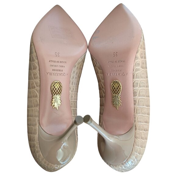 Aquazzura Womens Size 35 (US 5) Beige Leather Croc Embossed Purist Heels Pumps - Picture 5 of 9